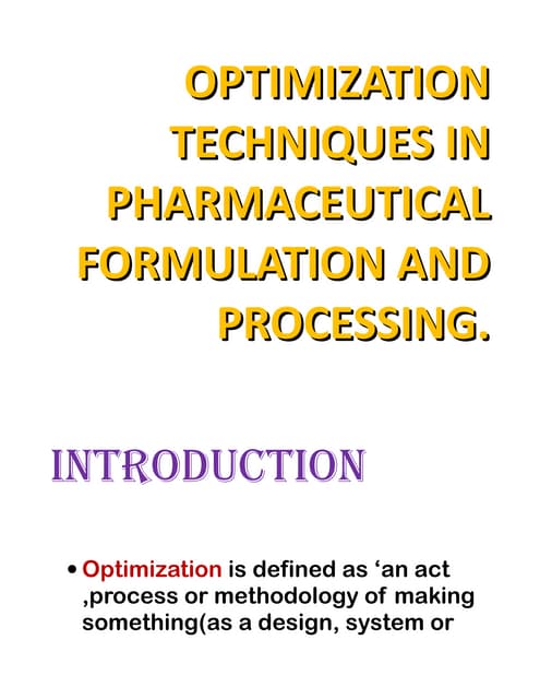 Optimization techniques | PPT