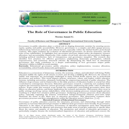 The Role of Governance in Public Education (www.kiu.ac,ug) | PDF