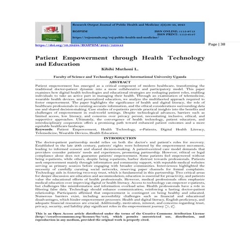 Patient Empowerment through Health Technology  and Education (www.kiu.ac.ug)