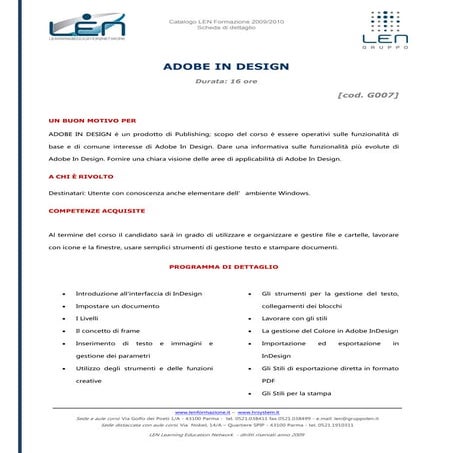 Adobe in design - Scheda corso LEN