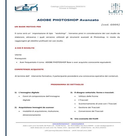 Adobe Photoshop Avanzato - Scheda corso LEN