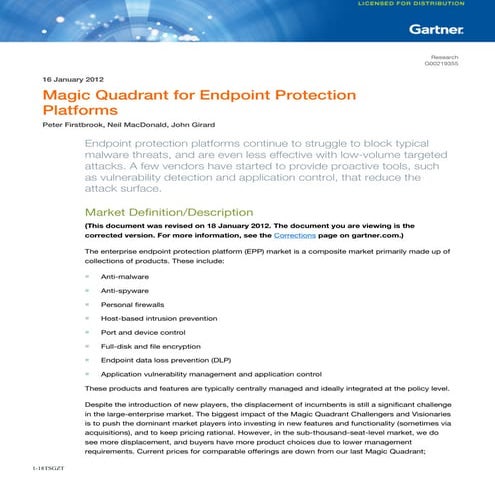 G01.2012 magic quadrant for endpoint protection