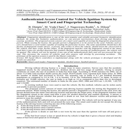 Authenticated Access Control for Vehicle Ignition System by Smart Card and Fi...