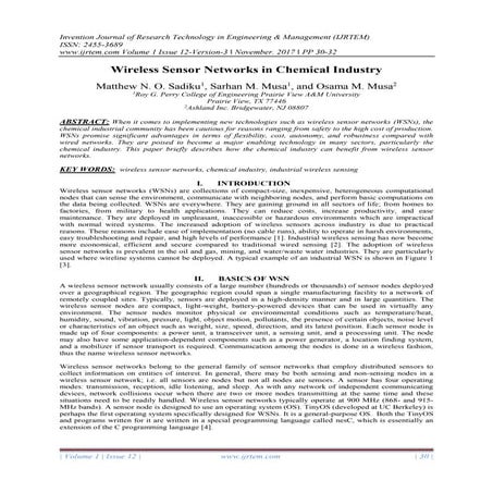 Wireless Sensor Networks in Chemical Industry | PDF