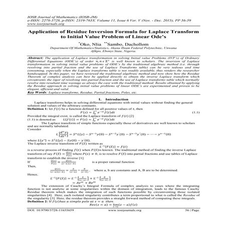 Application of Residue Inversion Formula for Laplace Transform to Initial Val...