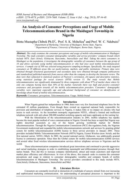 An Analysis of Consumer Perceptions and Usage of Mobile Telecommunications Br...