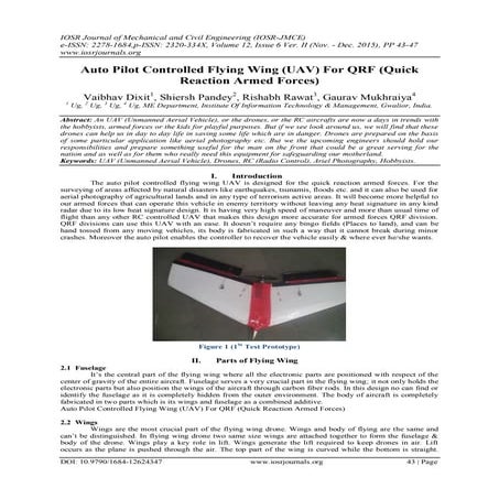 Auto Pilot Controlled Flying Wing (UAV) For QRF (Quick Reaction Armed Forces)