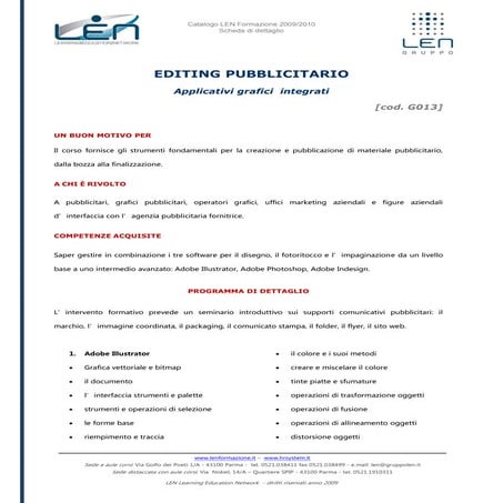 Editing pubblicitario - Scheda corso LEN