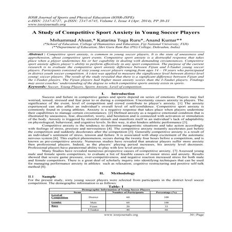 A Study of Competitive Sport Anxiety in Young Soccer Players