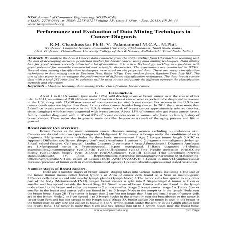 Performance and Evaluation of Data Mining Techniques in Cancer Diagnosis