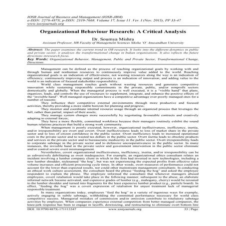 Organizational Behaviour Research: A Critical Analysis