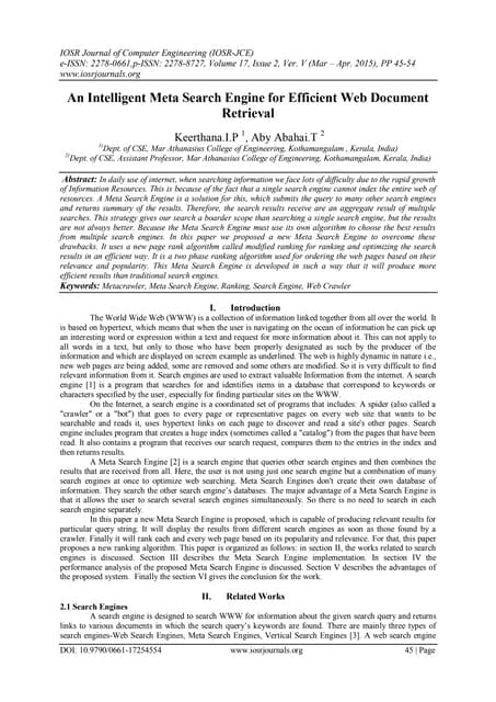 An Intelligent Meta Search Engine for Efficient Web Document Retrieval