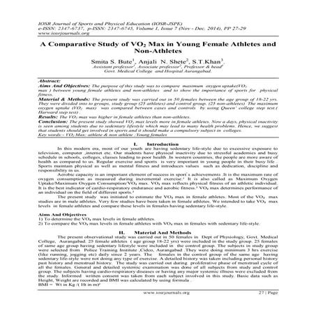 A Comparative Study of VO2 Max in Young Female Athletes and Non-Athletes