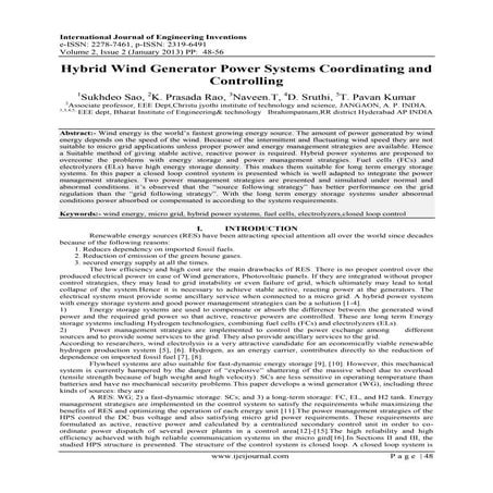 Hybrid Wind Generator Power Systems Coordinating and Controlling