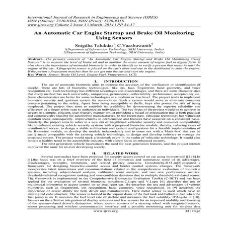 An Automatic Car Engine Startup and Brake Oil Monitoring Using Sensors