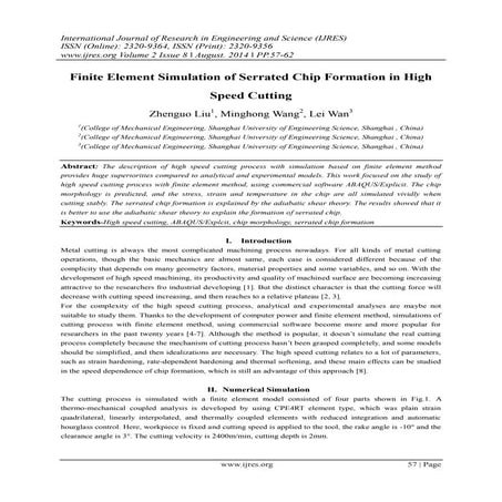 Finite Element Simulation of Serrated Chip Formation in High Speed Cutting