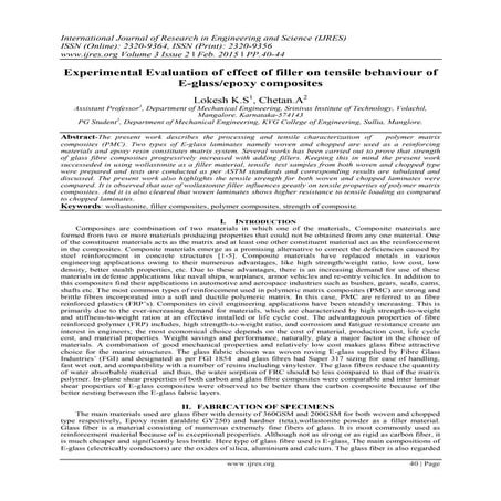 Experimental Evaluation of effect of filler on tensile behaviour of E-glass/e...