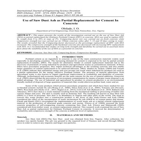 Use of Saw Dust Ash as Partial Replacement for Cement In Concrete