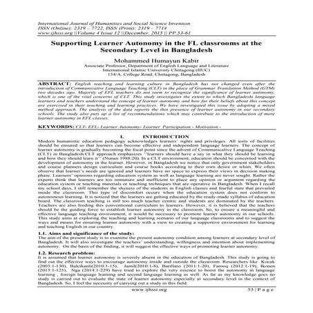 Supporting Learner Autonomy in the FL classrooms at the Secondary Level in Ba...