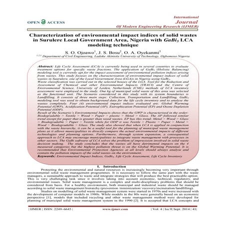 Characterization of environmental impact indices of solid wastes  in Surulere...