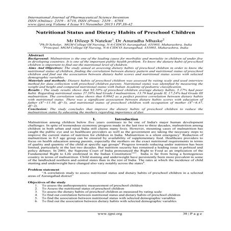Nutritional Status and Dietary Habits of Preschool Children | PDF
