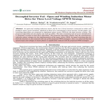 Decoupled Inverter Fed - Open end Winding Induction Motor  Drive for Three Le...
