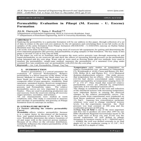 Permeability Evaluation in Pilaspi (M. Eocene - U. Eocene) Formation