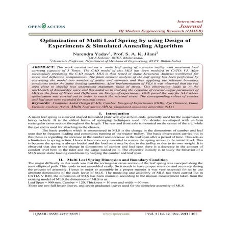 Optimization of Multi Leaf Spring by using Design of Experiments & Simulated ...