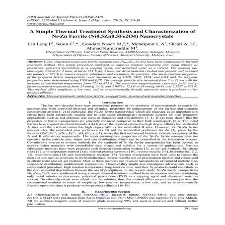 A Simple Thermal Treatment Synthesis and Characterization of Ni-Zn Ferrite (N...