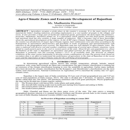 Agro-Climatic Zones and Economic Development of Rajasthan