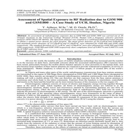 Assessment of Spatial Exposure to RF Radiation due to GSM 900 and GSM1800 – A...