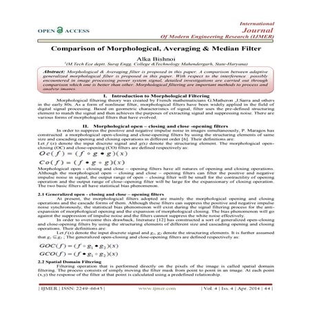 Comparison of Morphological, Averaging & Median Filter | PDF