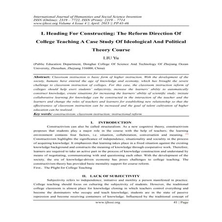 L Heading For Constructing: The Reform Direction Of College Teaching A Case S...