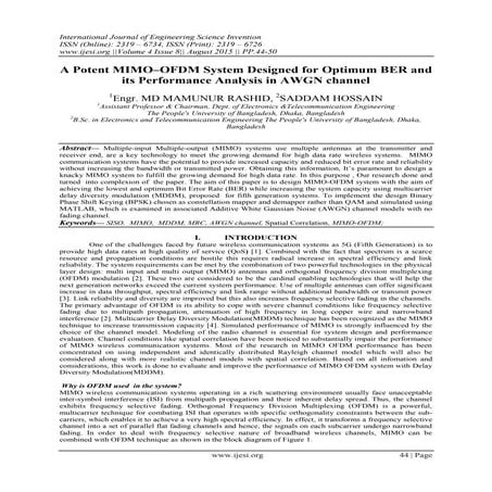 A Potent MIMOâ€“OFDM System Designed for Optimum BER and its Performance Anal...