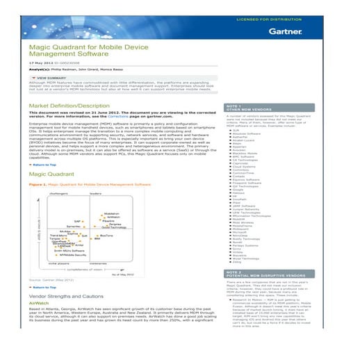 G05.2012 magic quadrant for mobile device management software
