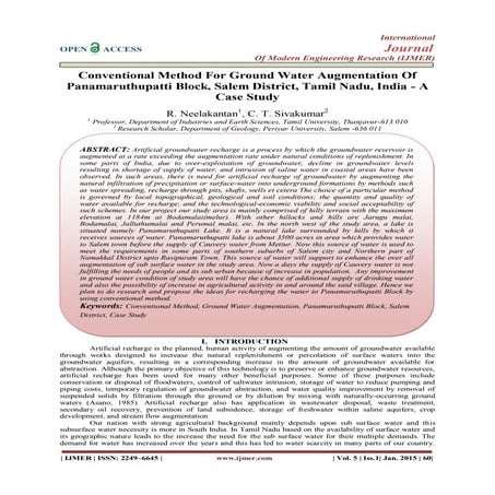 Conventional Method For Ground Water Augmentation Of Panamaruthupatti Block, ...