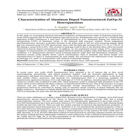 Characterization of Aluminum Doped Nanostructured ZnO/p-Si Heterojunctions