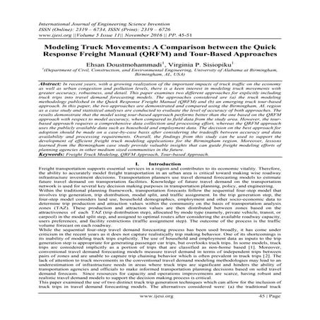 Modeling Truck Movements: A Comparison between the Quick Response Freight Man...