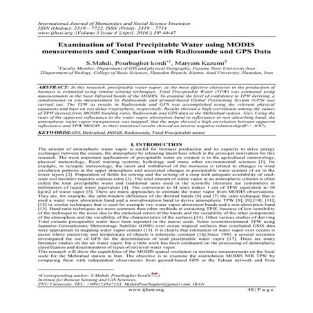 Examination of Total Precipitable Water using MODIS measurements and Comparis...