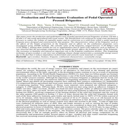 Production and Performance Evaluation of Pedal Operated Pressed Briquettes