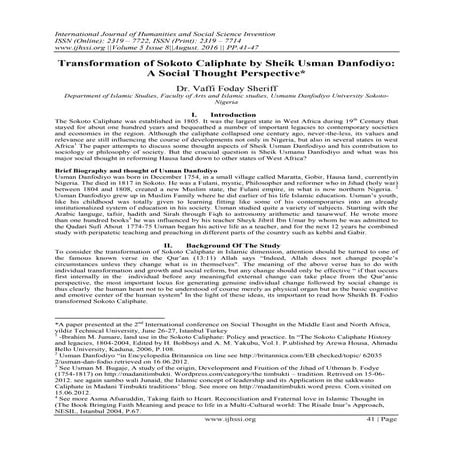 Transformation of Sokoto Caliphate by Sheik Usman Danfodiyo: A Social Thought...