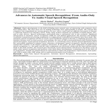 Advances in Automatic Speech Recognition: From Audio-Only  To Audio-Visual Sp...