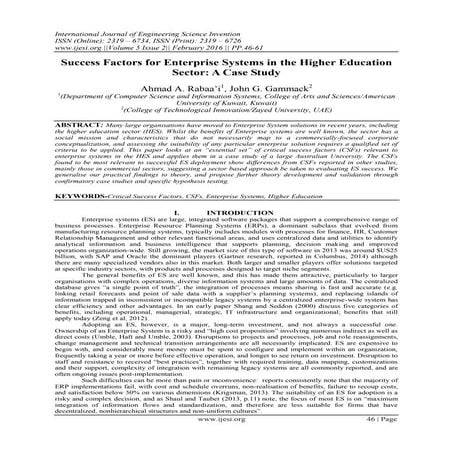 Success Factors for Enterprise Systems in the Higher Education Sector: A Case...