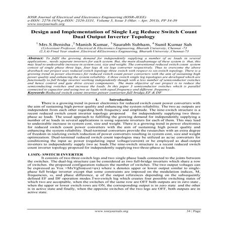 Design and Implementation of Single Leg Reduce Switch Count Dual Output Inver...