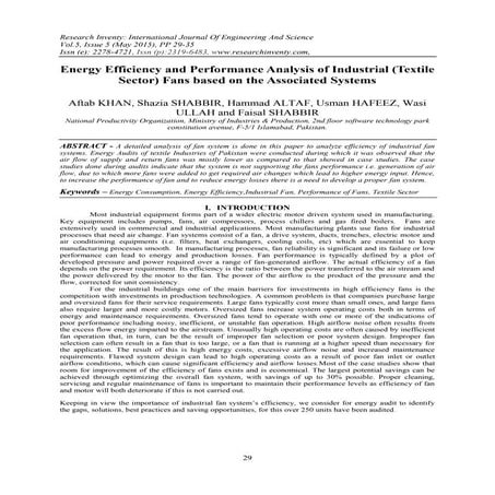 Energy Efficiency and Performance Analysis of Industrial (Textile Sector) Fan...