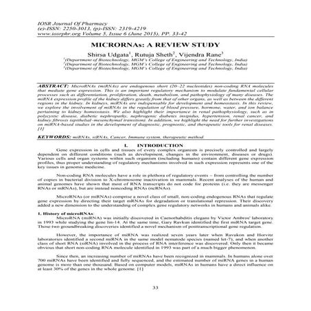 MICRORNAs: A REVIEW STUDY