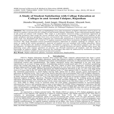 A Study of Student Satisfaction with College Education at Colleges in and Aro...