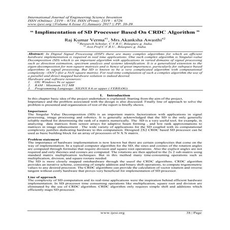“ Implimentation of SD Processor Based On CRDC Algorithm ”