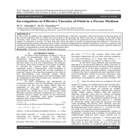 Investigations in Effective Viscosity of Fluid in a Porous Medium