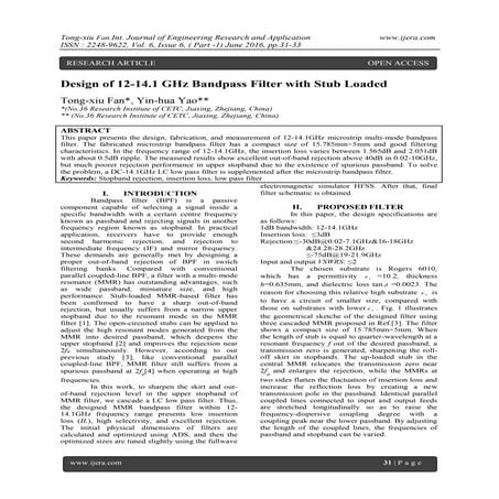 Design of 12-14.1 GHz Bandpass Filter with Stub Loaded